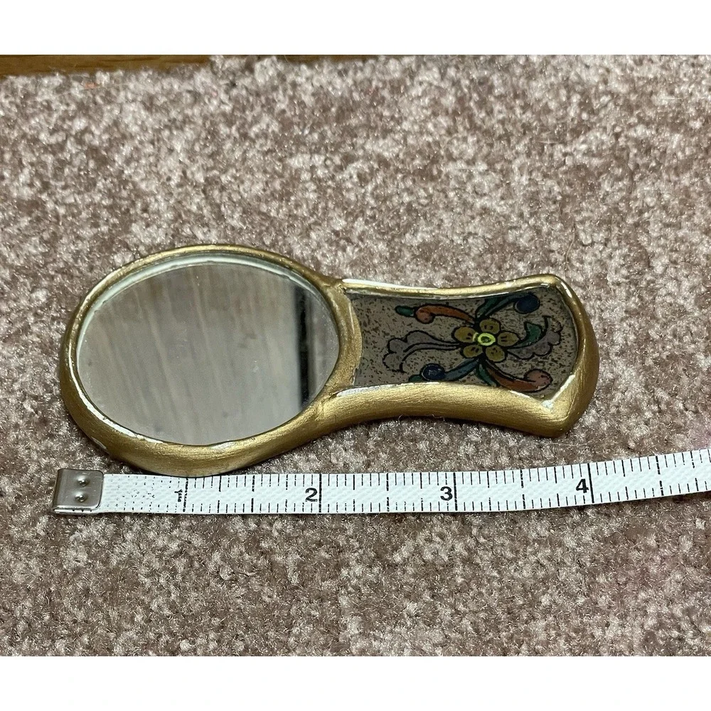 Vintage Peruvian Hand Painted Floral Travel Mirror 4